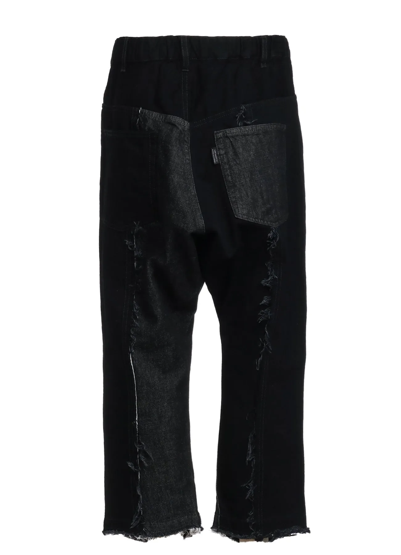 11oz DENIM PATCHWORK SAROUEL PANTS WITH CUT-OFF HEM