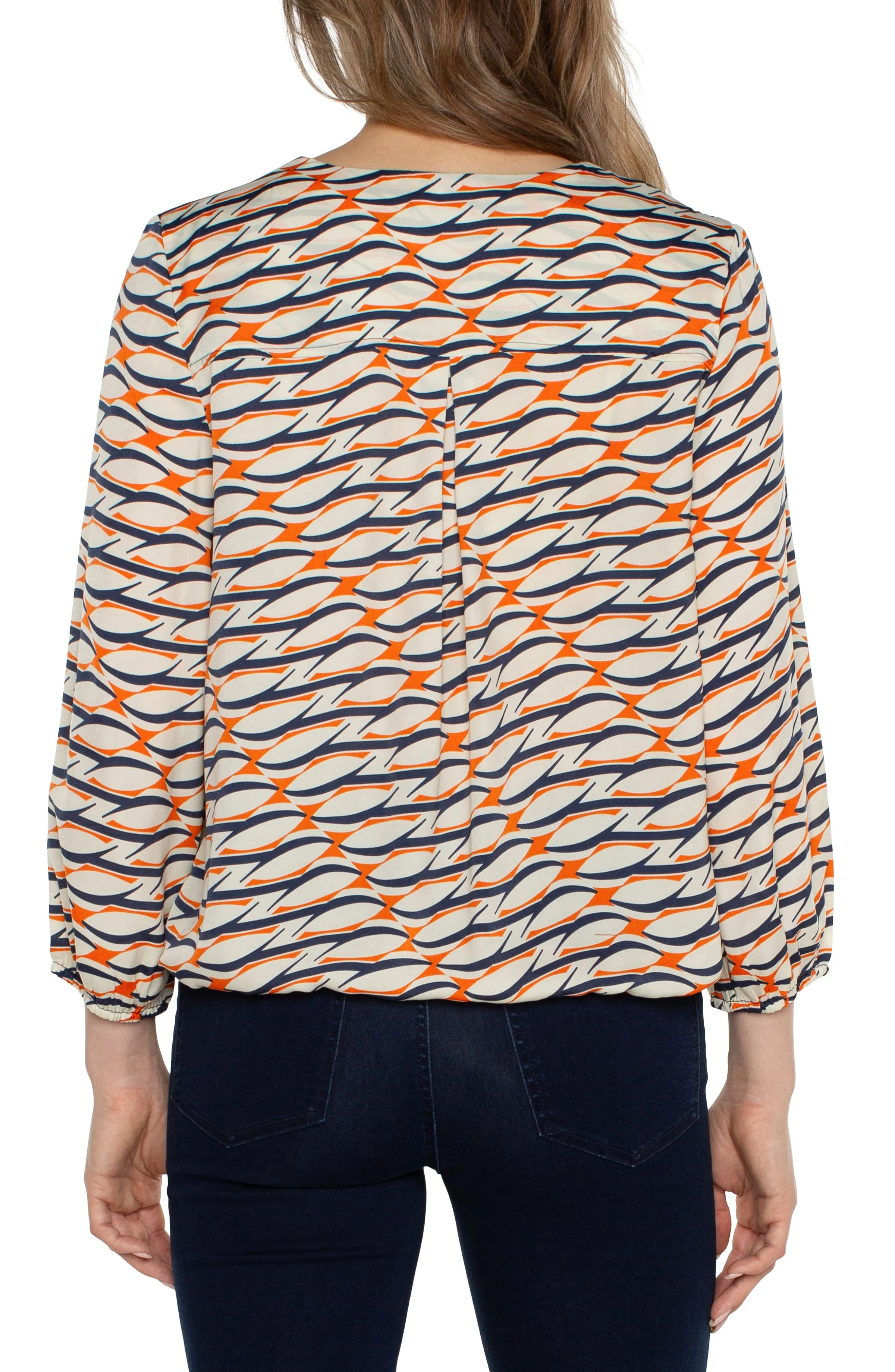 3/4 SLEEVE SURPLICE FRONT WOVEN TOP