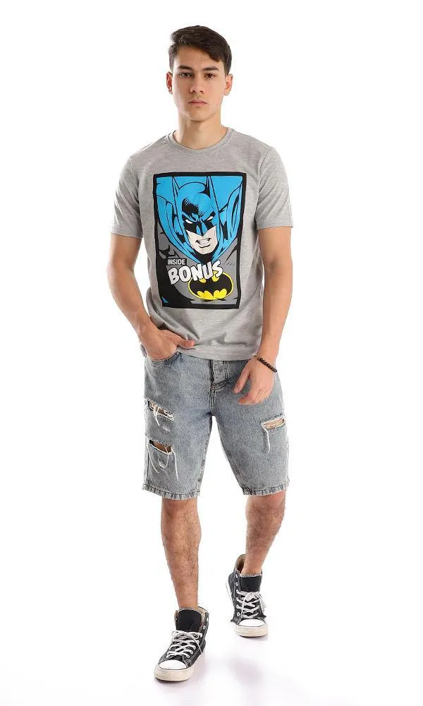 95067 Attractive Batman Printing Heather Grey T-shirt