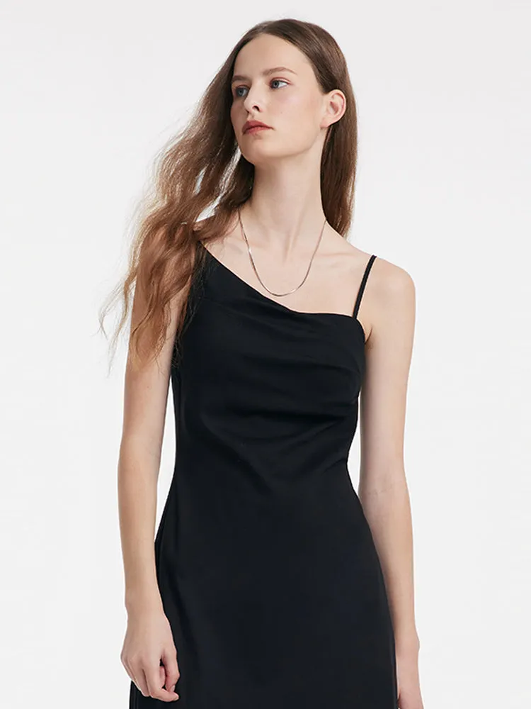 Asymmetrical Slim Spaghetti Strap Dress With Detachable Bra Pads