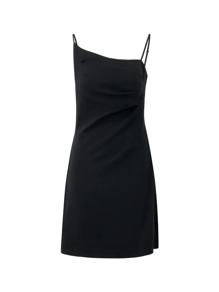 Asymmetrical Slim Spaghetti Strap Dress With Detachable Bra Pads