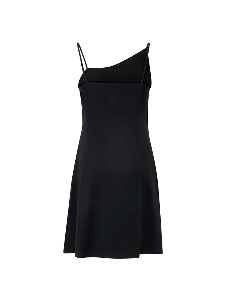 Asymmetrical Slim Spaghetti Strap Dress With Detachable Bra Pads