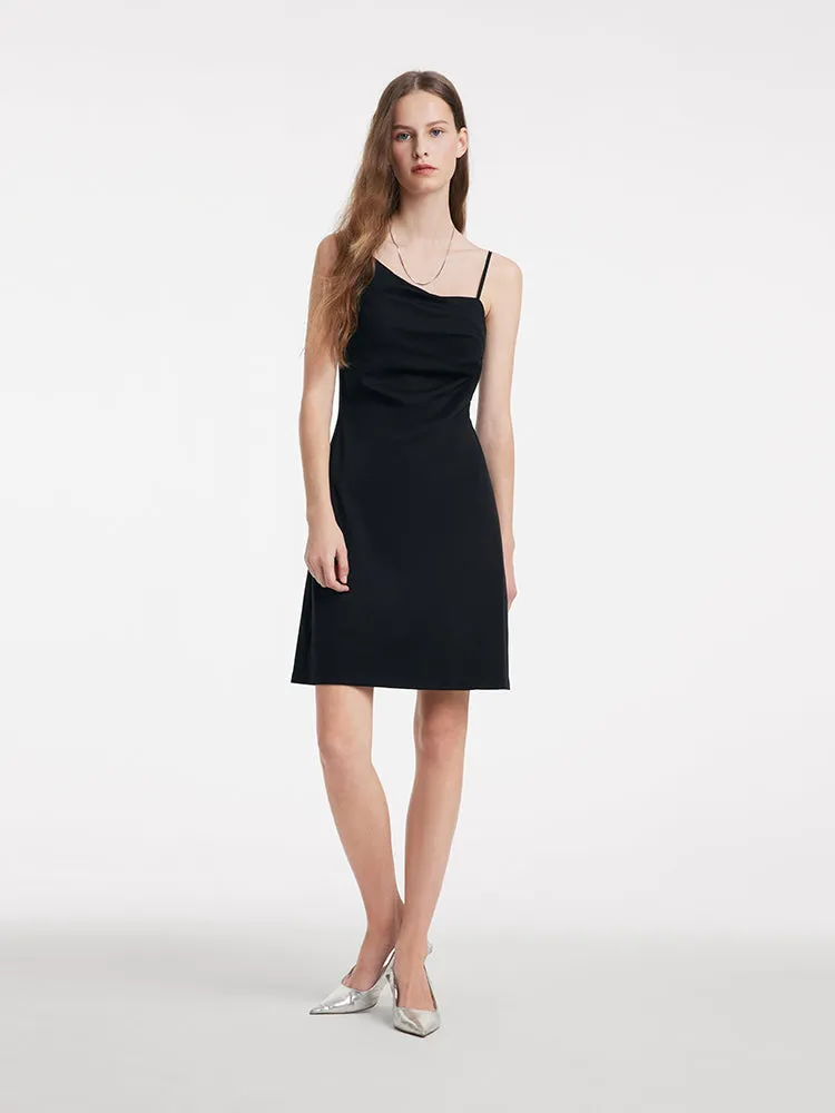 Asymmetrical Slim Spaghetti Strap Dress With Detachable Bra Pads