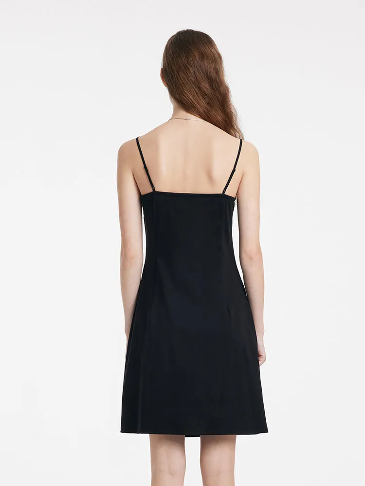 Asymmetrical Slim Spaghetti Strap Dress With Detachable Bra Pads