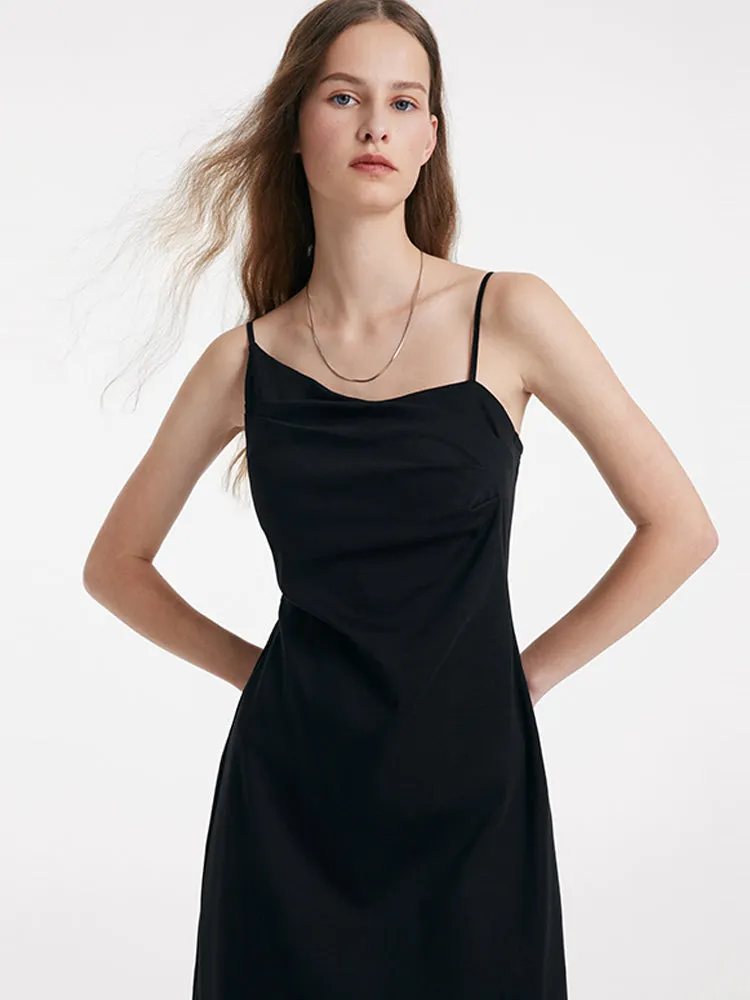 Asymmetrical Slim Spaghetti Strap Dress With Detachable Bra Pads