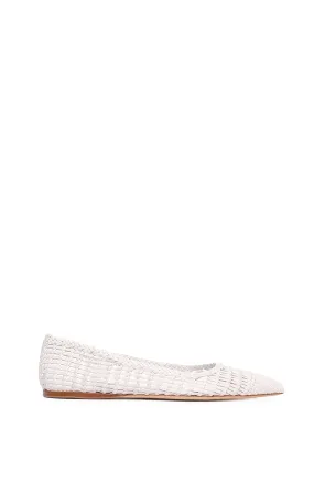 Aurora Braided Flat Shoe in Pearlized White Leather