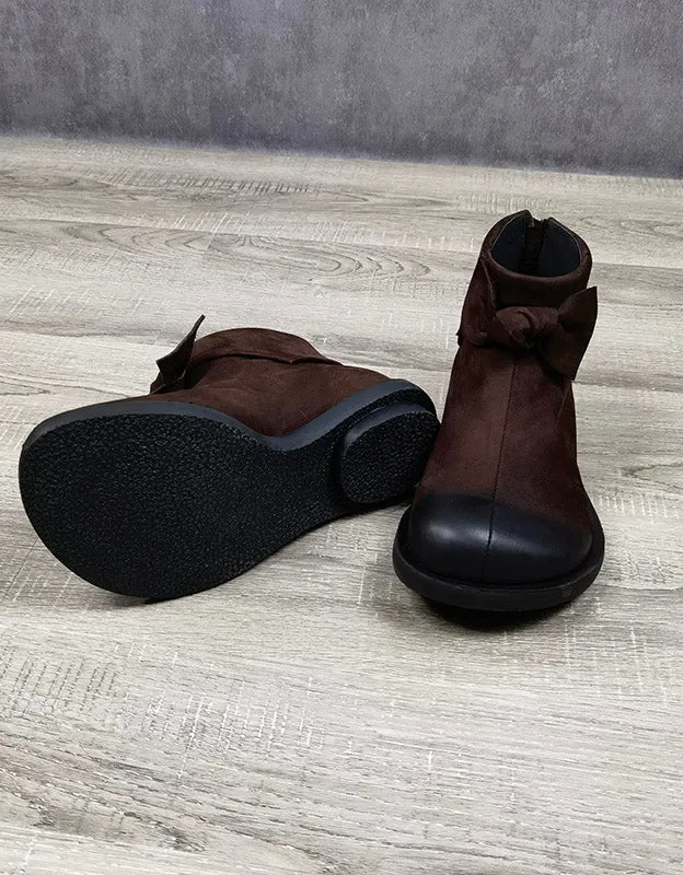 Autumn Winter Bowknot Wide Toe Box Ankle Boots