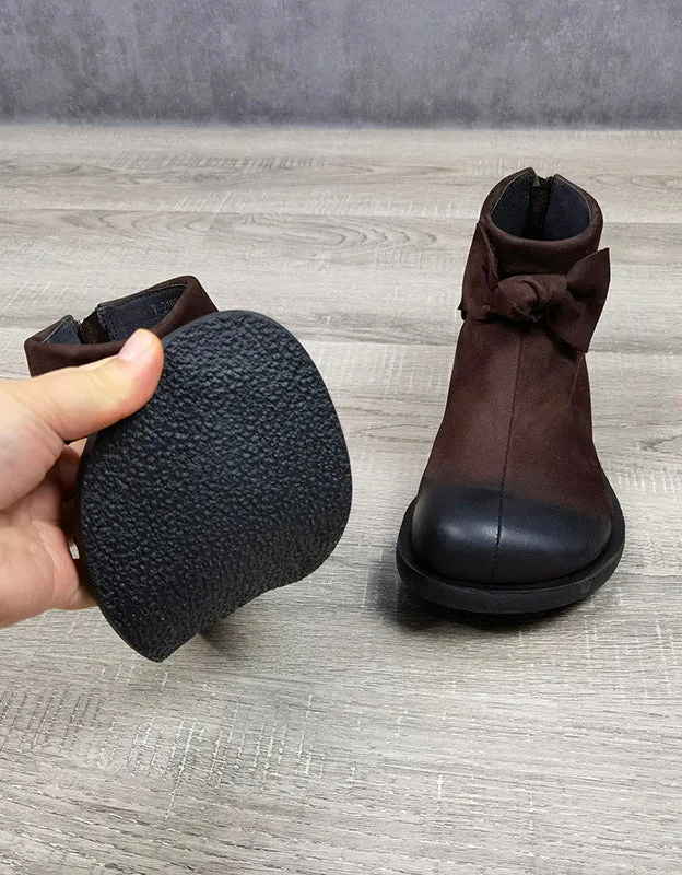 Autumn Winter Bowknot Wide Toe Box Ankle Boots