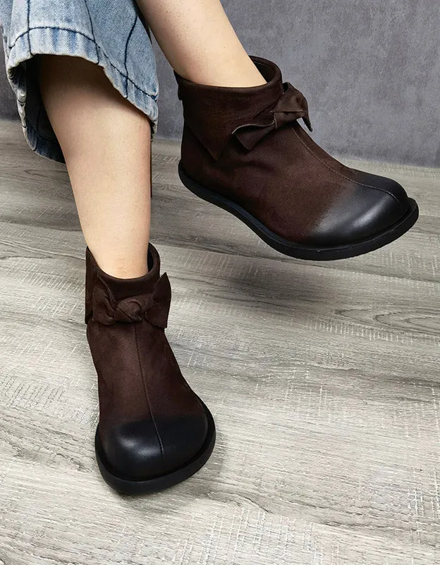 Autumn Winter Bowknot Wide Toe Box Ankle Boots