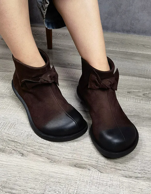 Autumn Winter Bowknot Wide Toe Box Ankle Boots