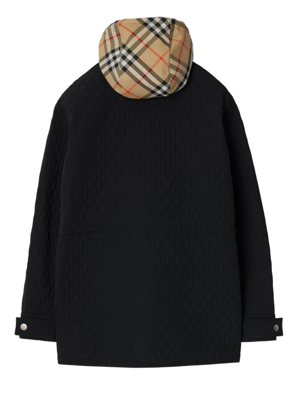 BLACK DIAMOND QUILTED DETACHABLE CHECK-PRINT HOOD COAT