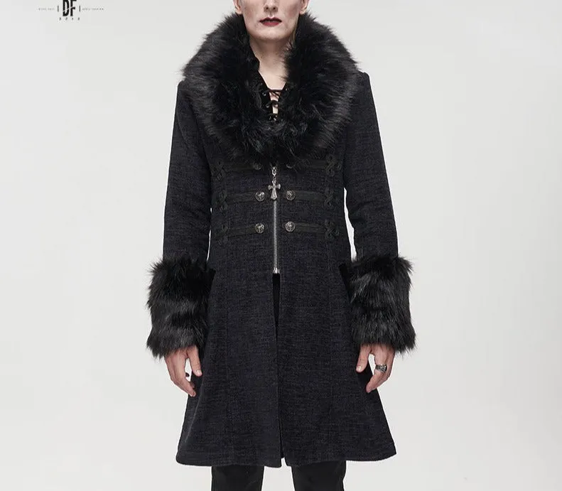 Black Fake Detachable Fur Coat