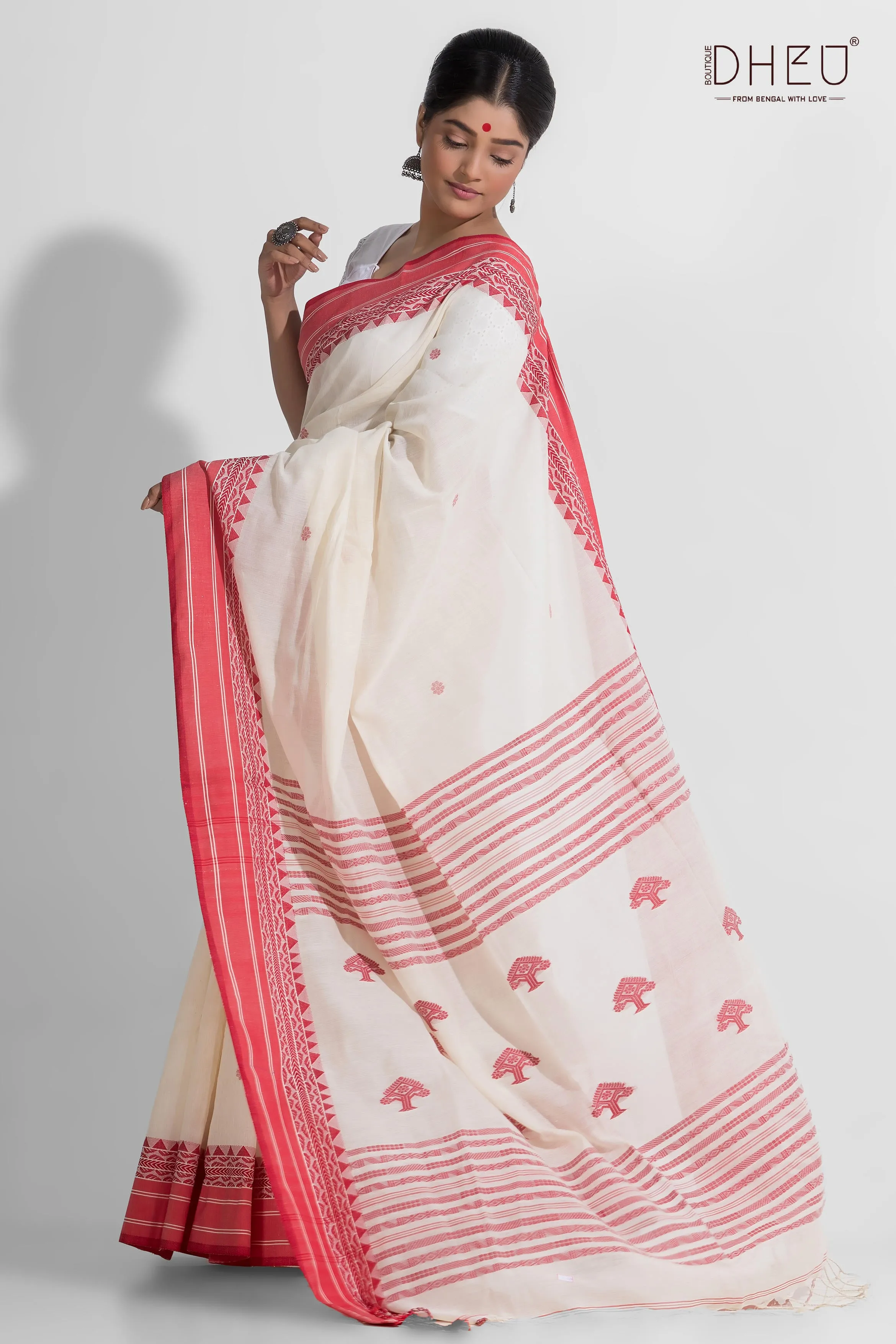 Brinda - Lal sada Pure Khadi Cotton Saree