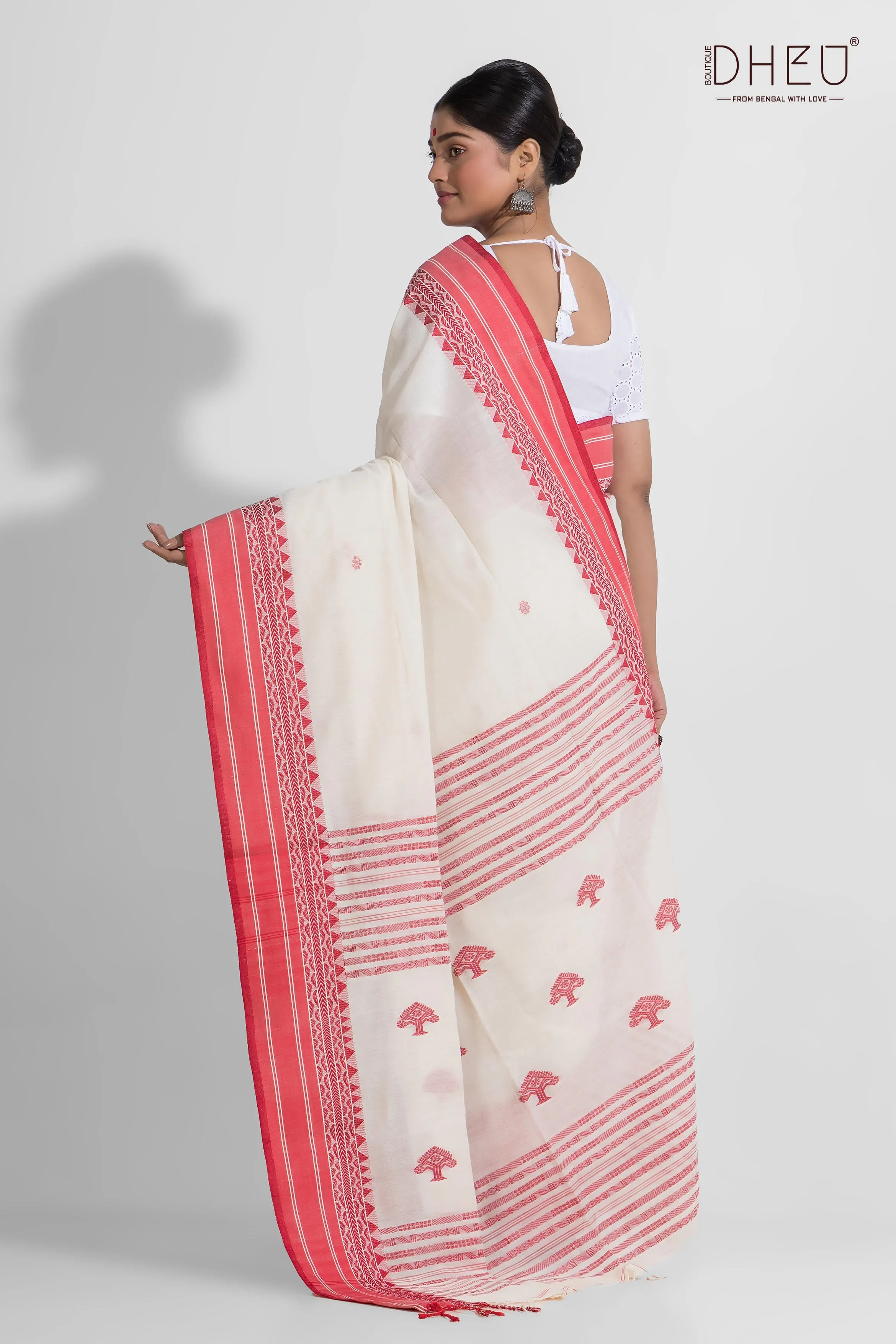 Brinda - Lal sada Pure Khadi Cotton Saree