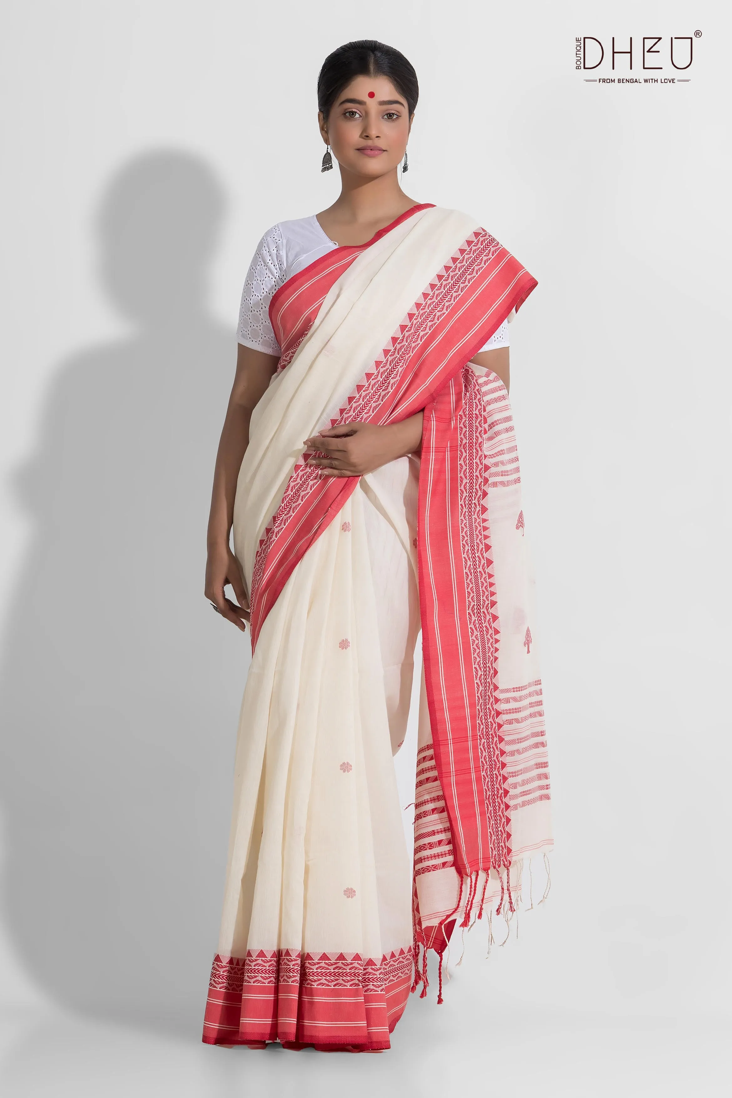 Brinda - Lal sada Pure Khadi Cotton Saree