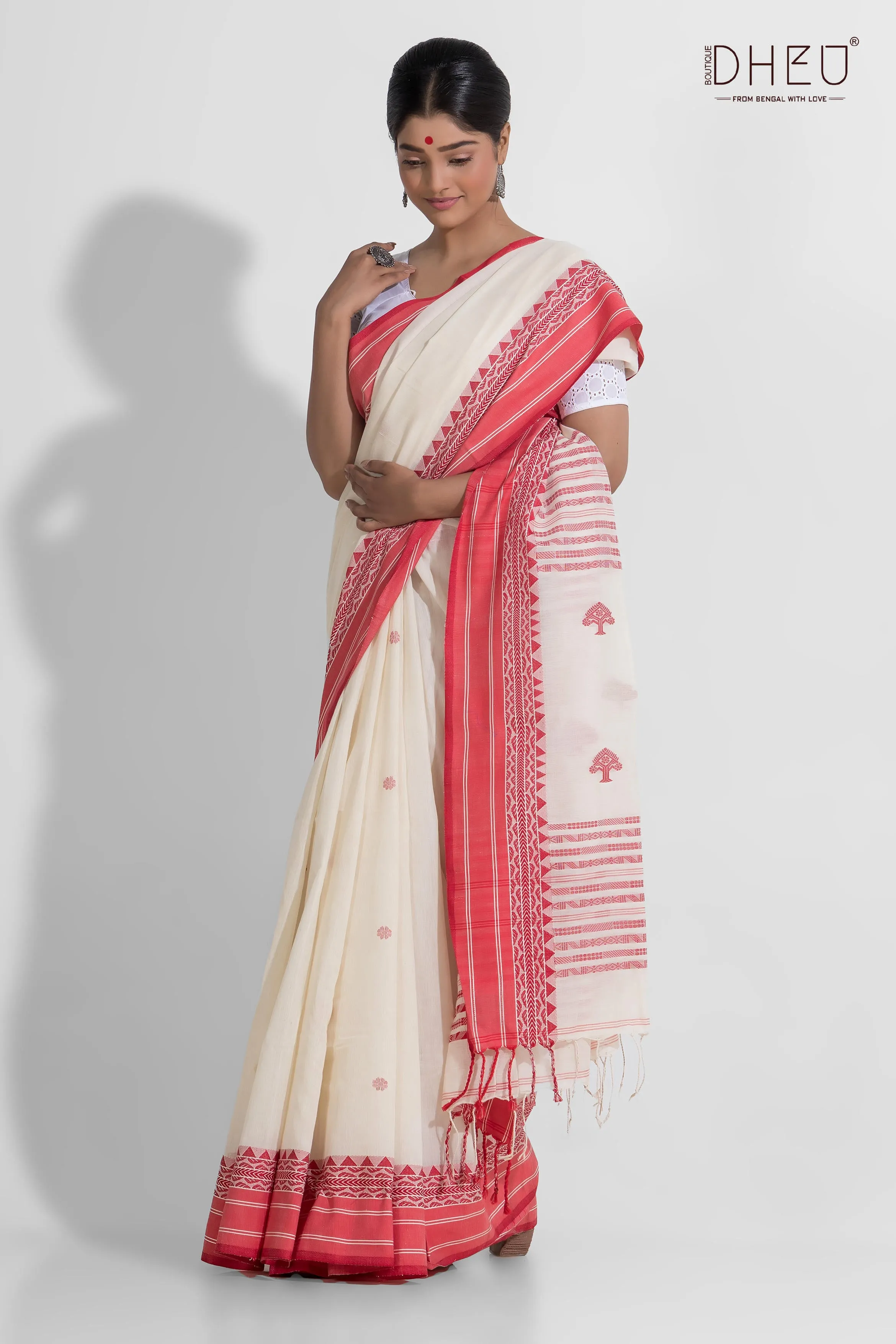 Brinda - Lal sada Pure Khadi Cotton Saree