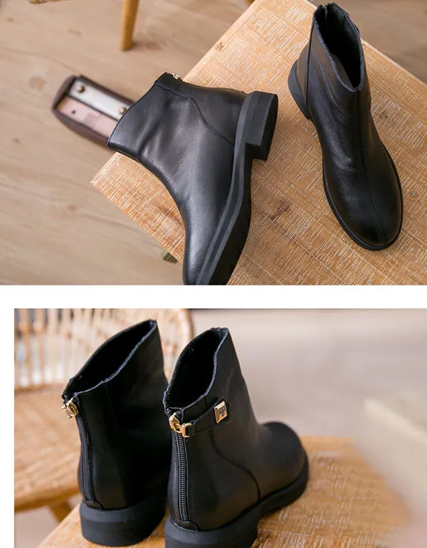 Casual Leather Women Short Boots