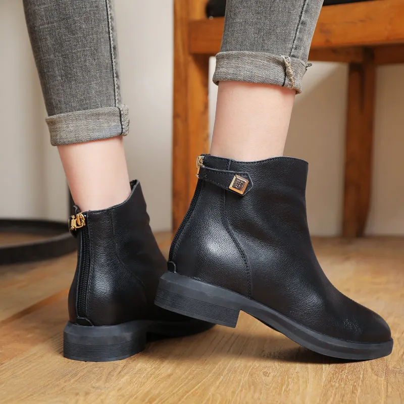 Casual Leather Women Short Boots