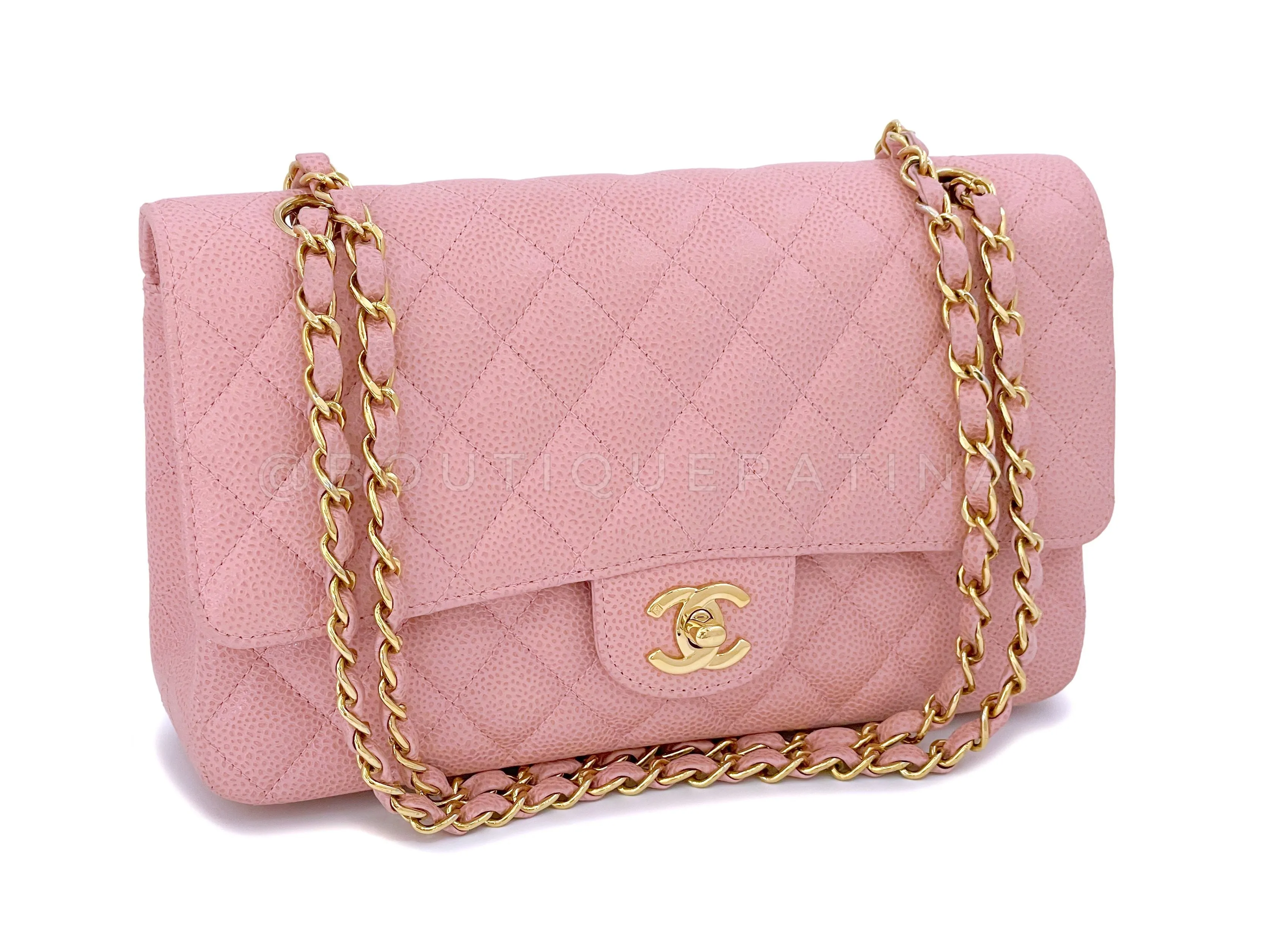 Chanel 2004 Vintage Sakura Pink Caviar Medium Classic Double Flap Bag 24k GHW