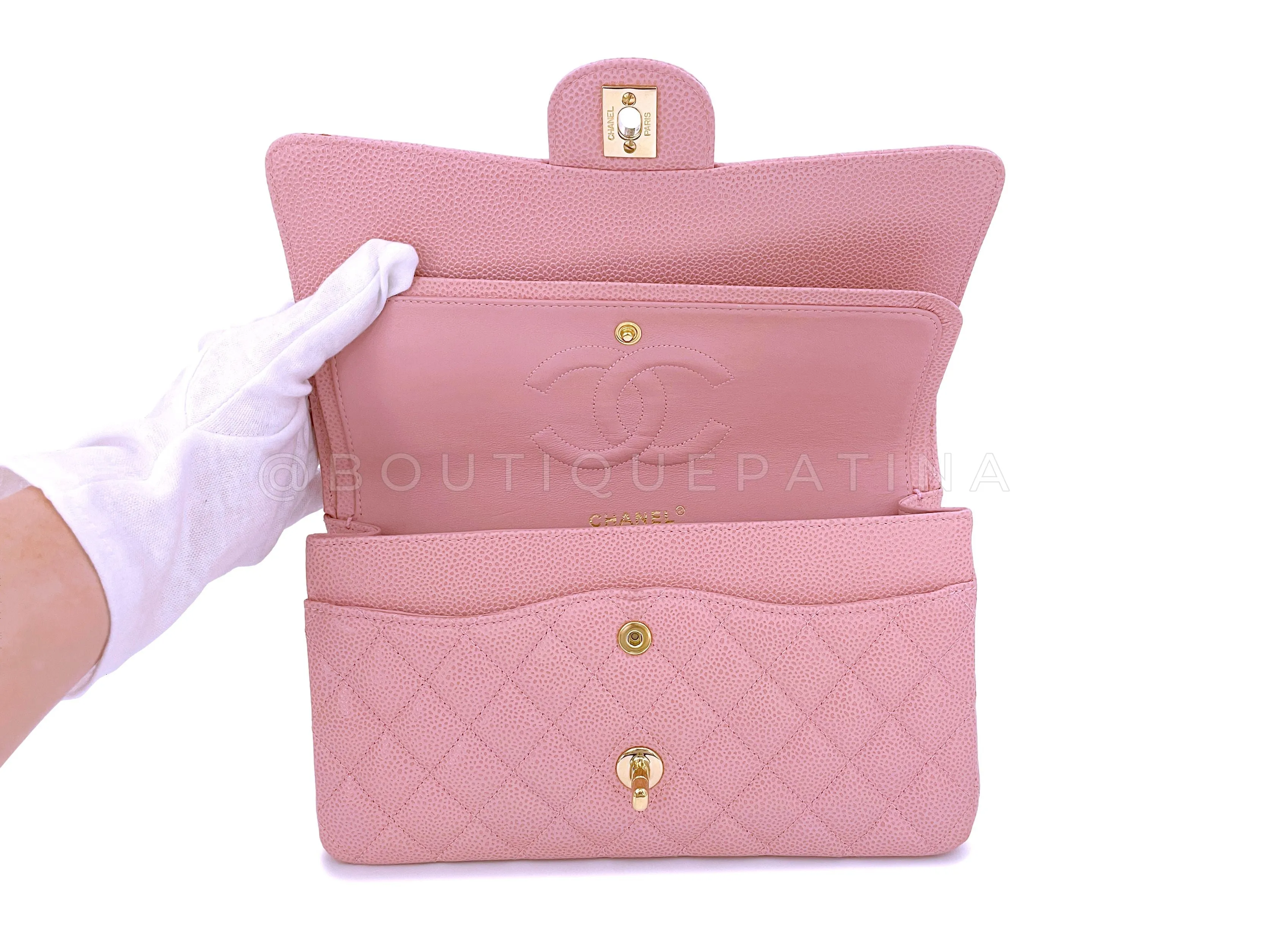 Chanel 2004 Vintage Sakura Pink Caviar Medium Classic Double Flap Bag 24k GHW