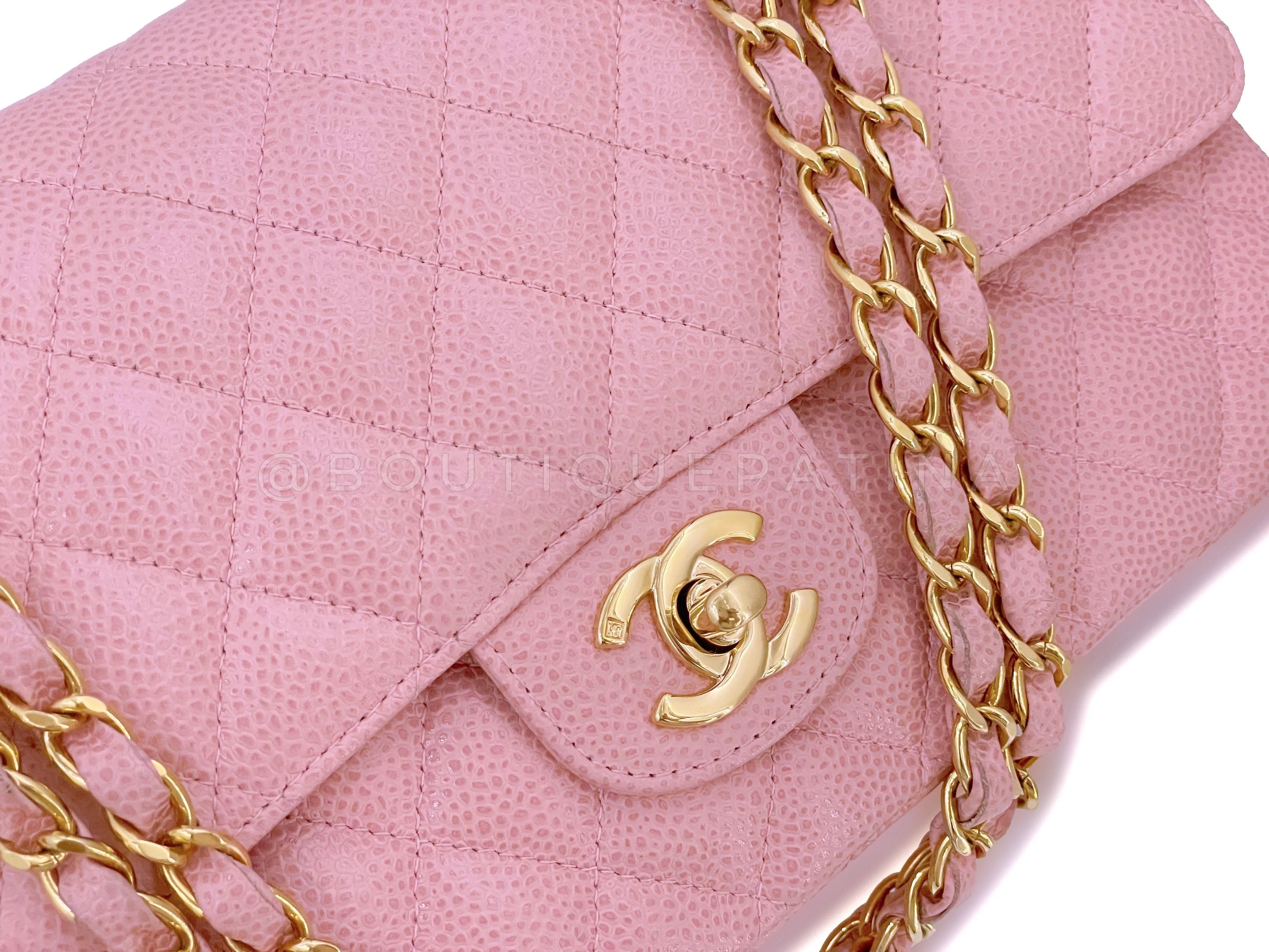 Chanel 2004 Vintage Sakura Pink Caviar Medium Classic Double Flap Bag 24k GHW