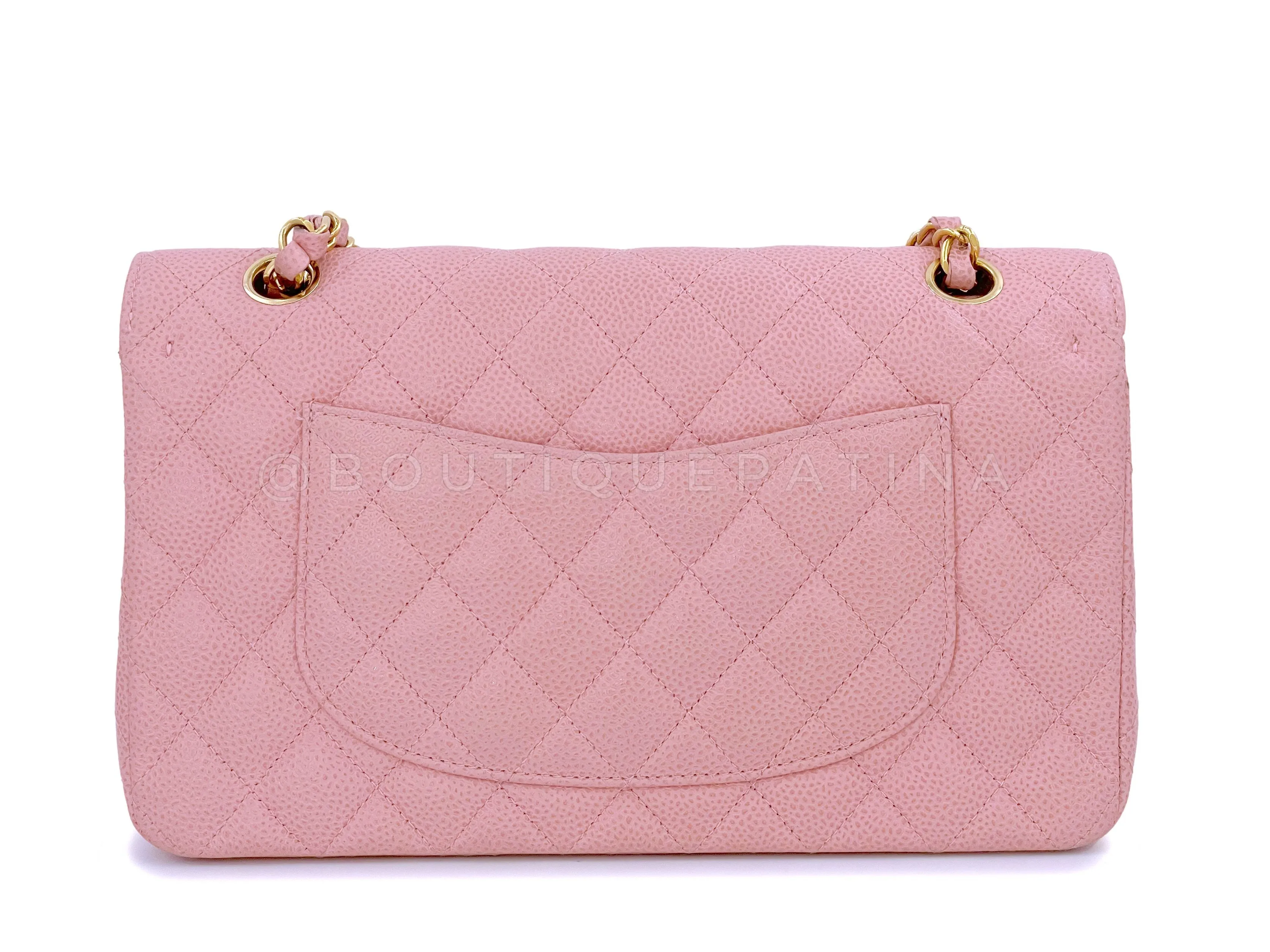 Chanel 2004 Vintage Sakura Pink Caviar Medium Classic Double Flap Bag 24k GHW