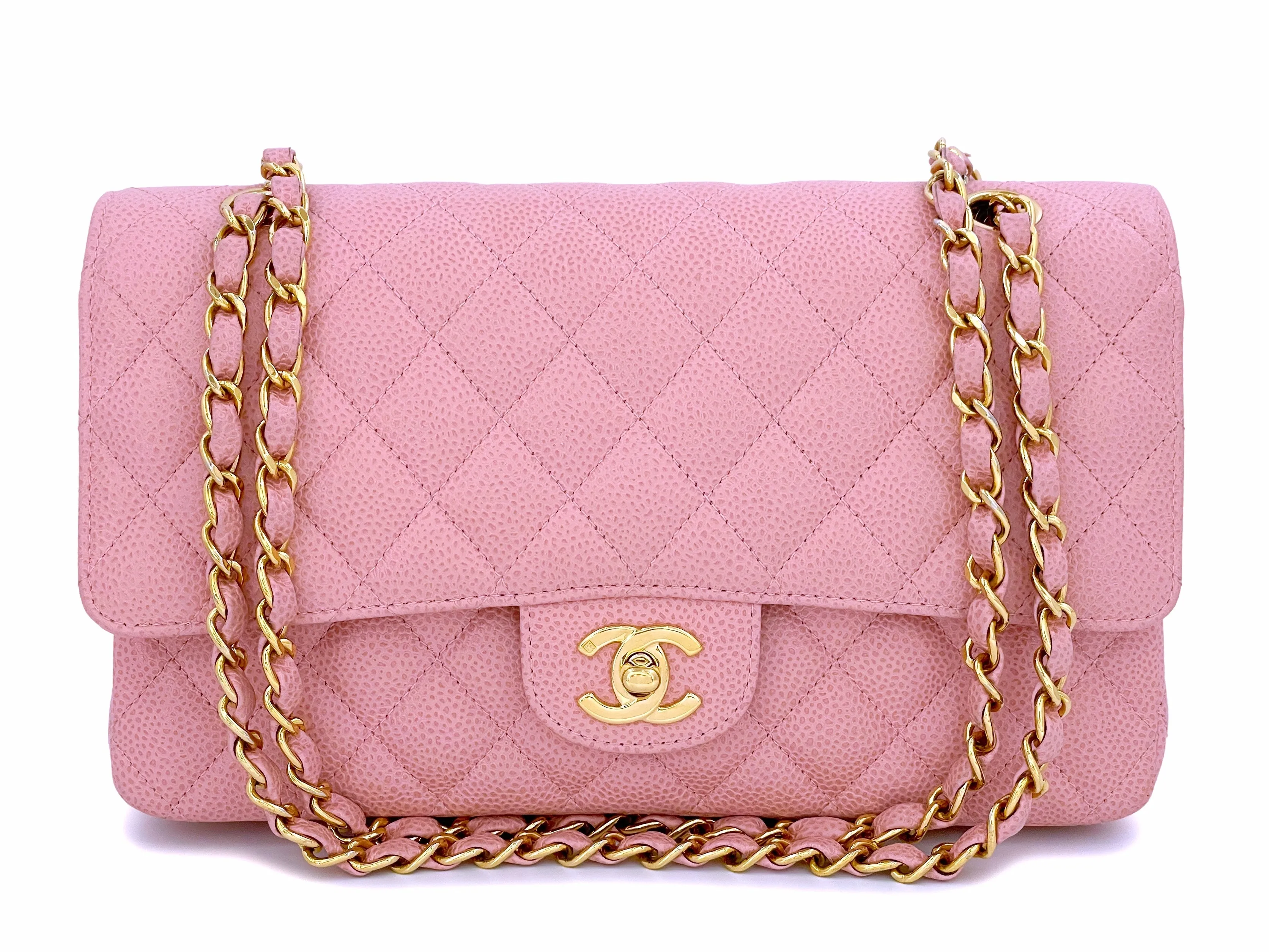 Chanel 2004 Vintage Sakura Pink Caviar Medium Classic Double Flap Bag 24k GHW