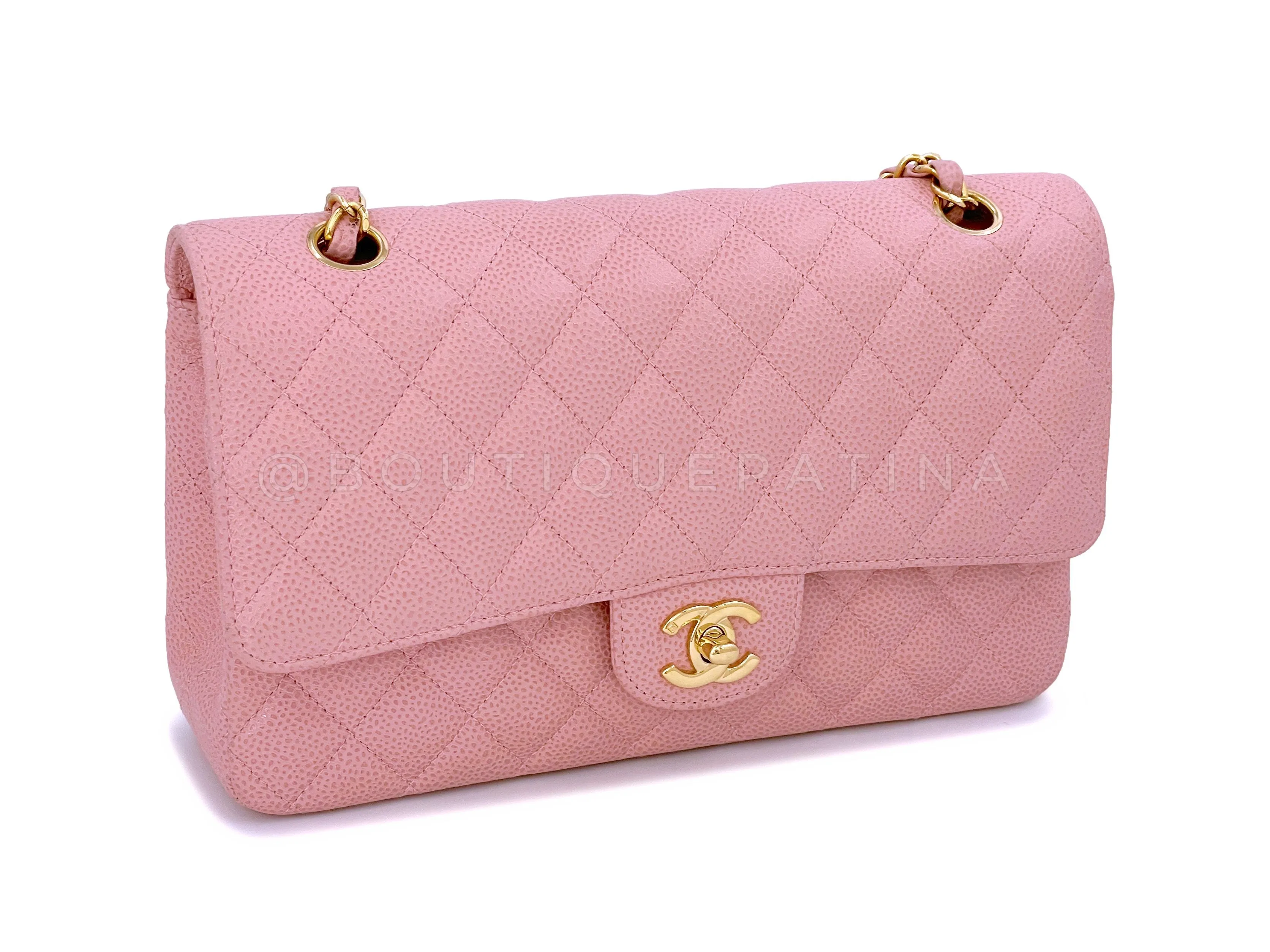 Chanel 2004 Vintage Sakura Pink Caviar Medium Classic Double Flap Bag 24k GHW