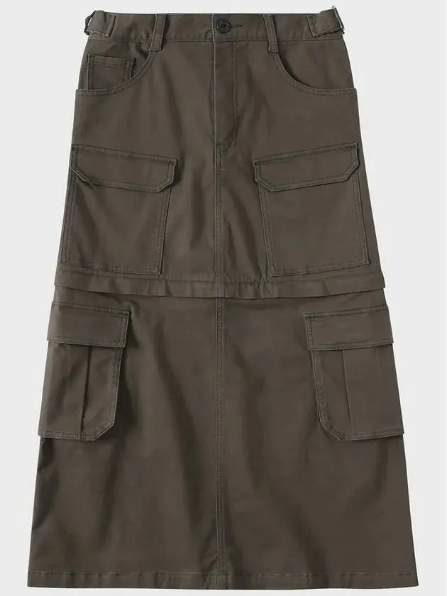 Cotton Detachable Cargo A Line Skirt Khaki