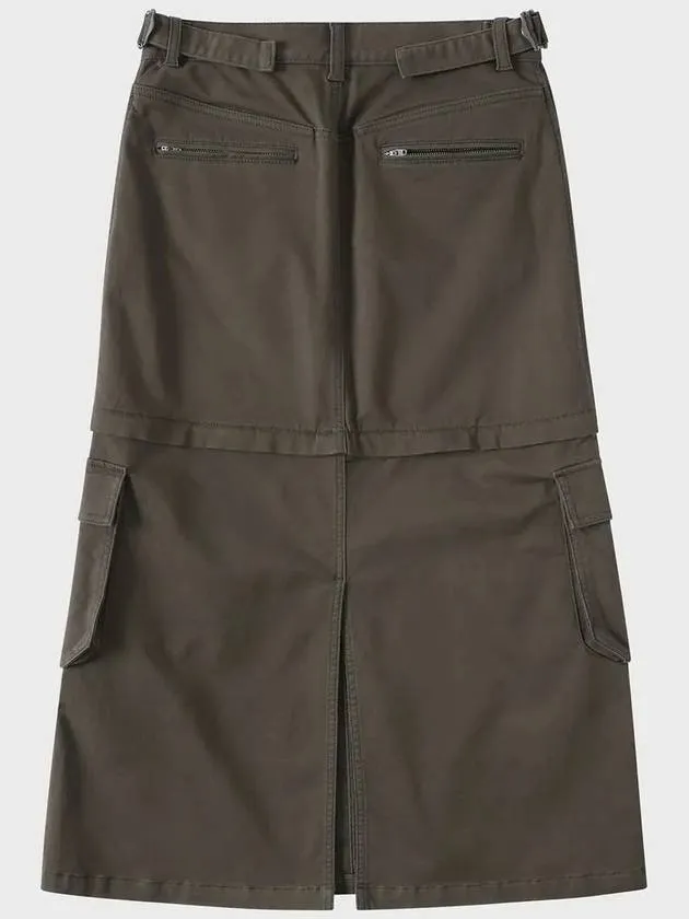 Cotton Detachable Cargo A Line Skirt Khaki