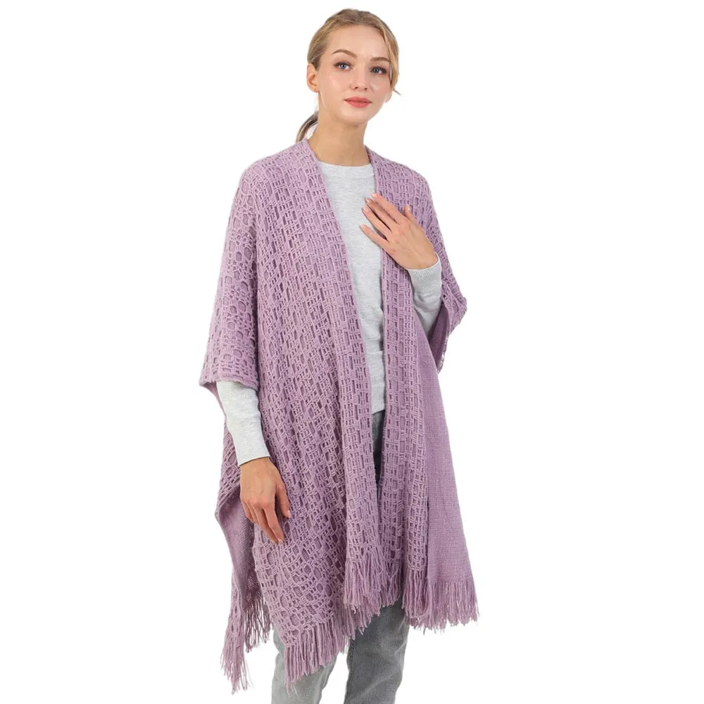 Cut Out Detailed Fringe Poncho