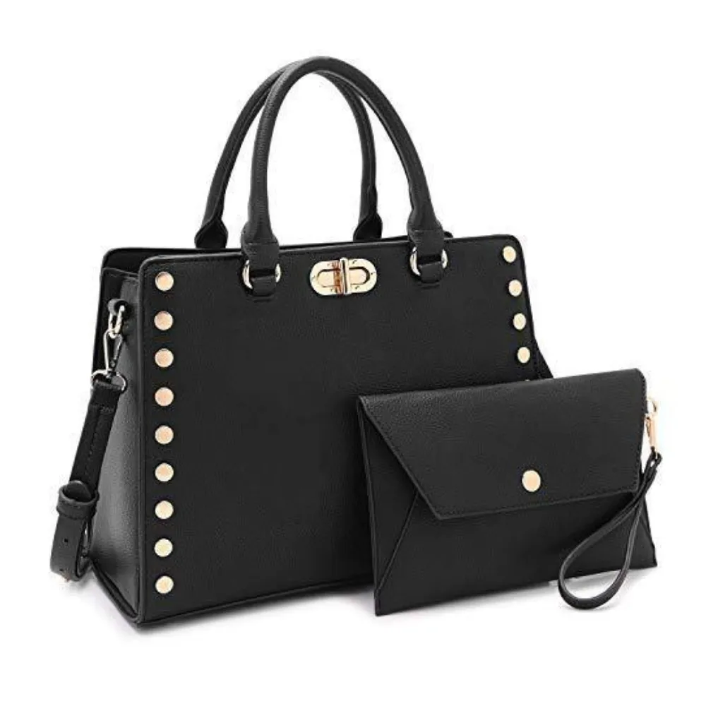 Dasein Black Studded Handbag with Matching Wristlet (Women's)