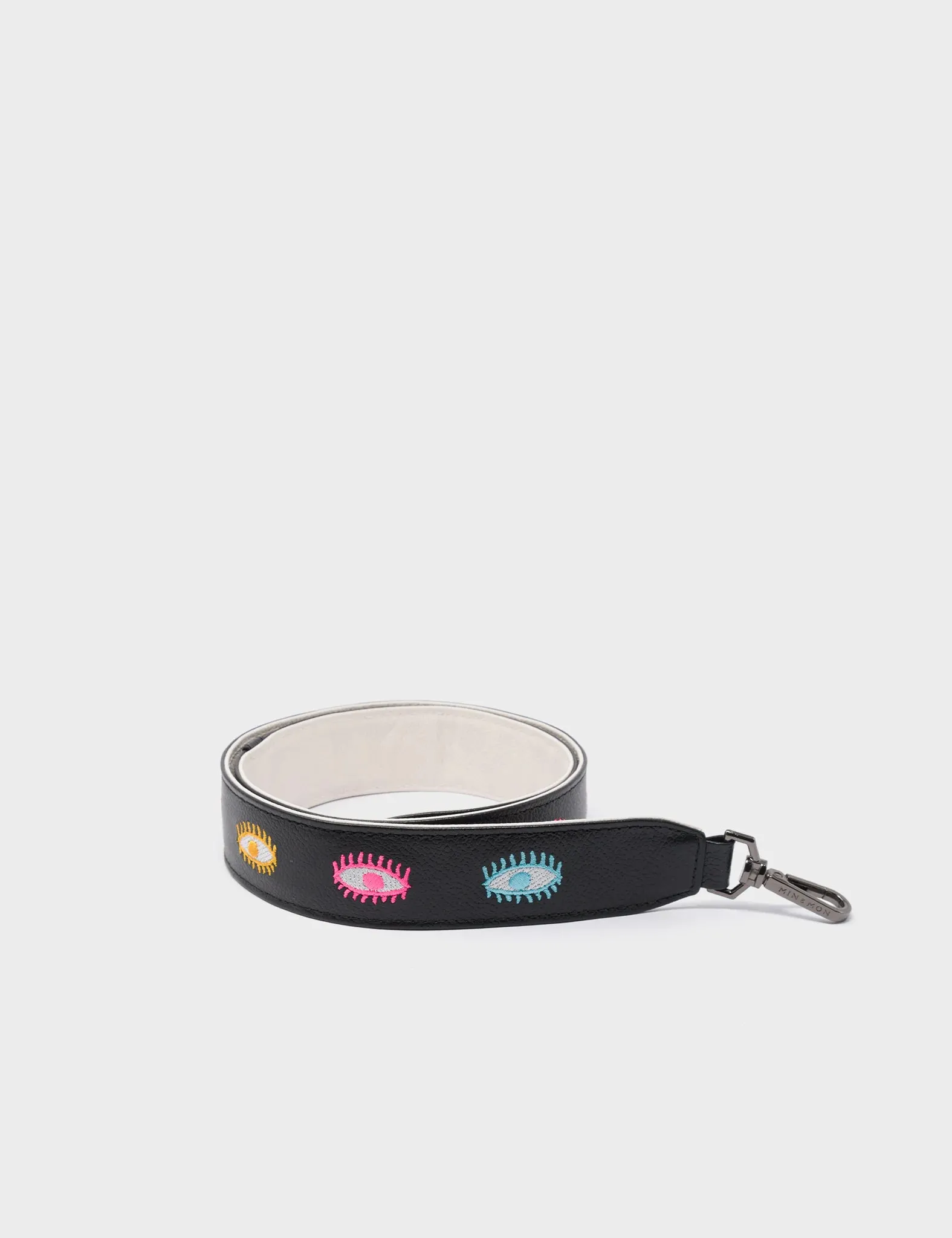 Detachable Black Leather Shoulder Strap - Colorful Eyes Embroidery