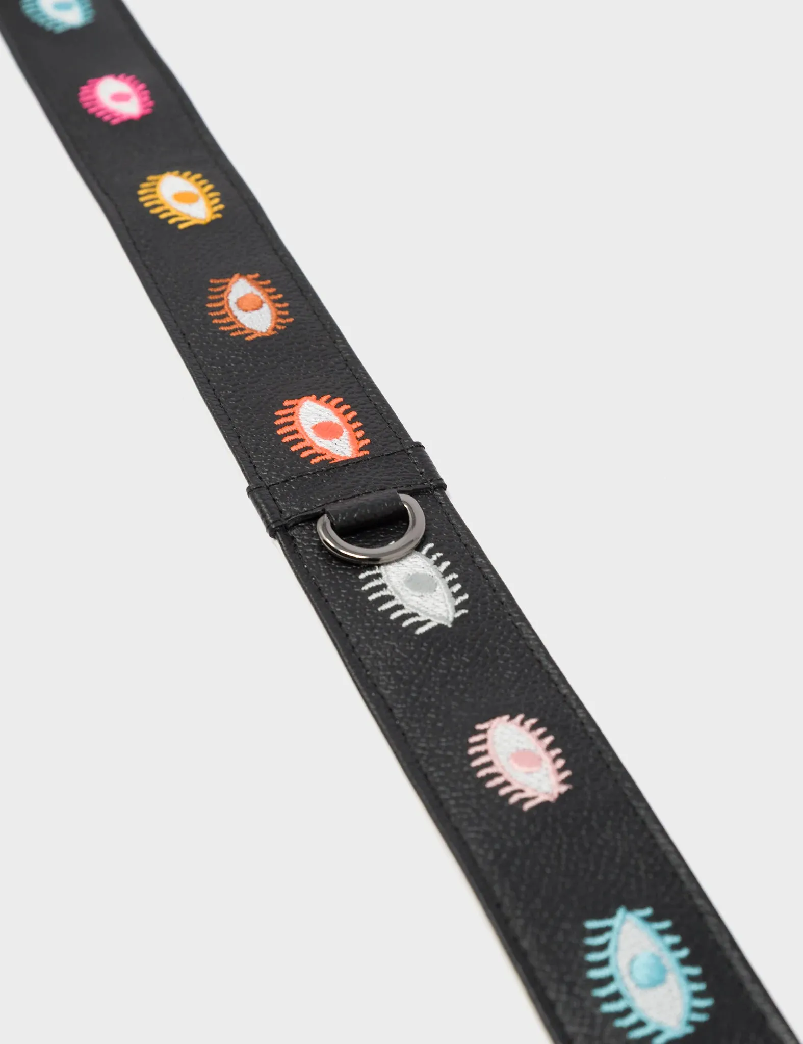 Detachable Black Leather Shoulder Strap - Colorful Eyes Embroidery