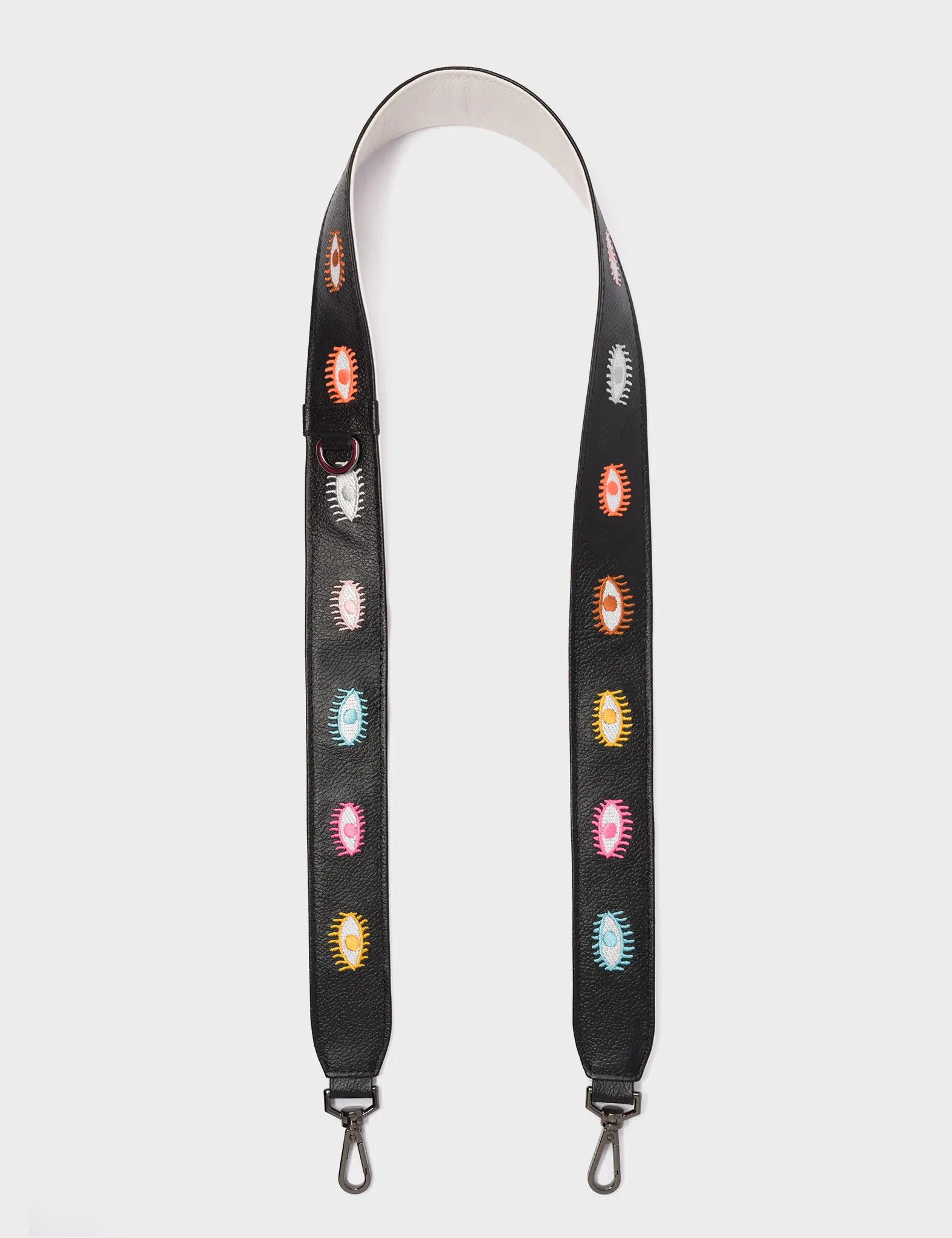 Detachable Black Leather Shoulder Strap - Colorful Eyes Embroidery