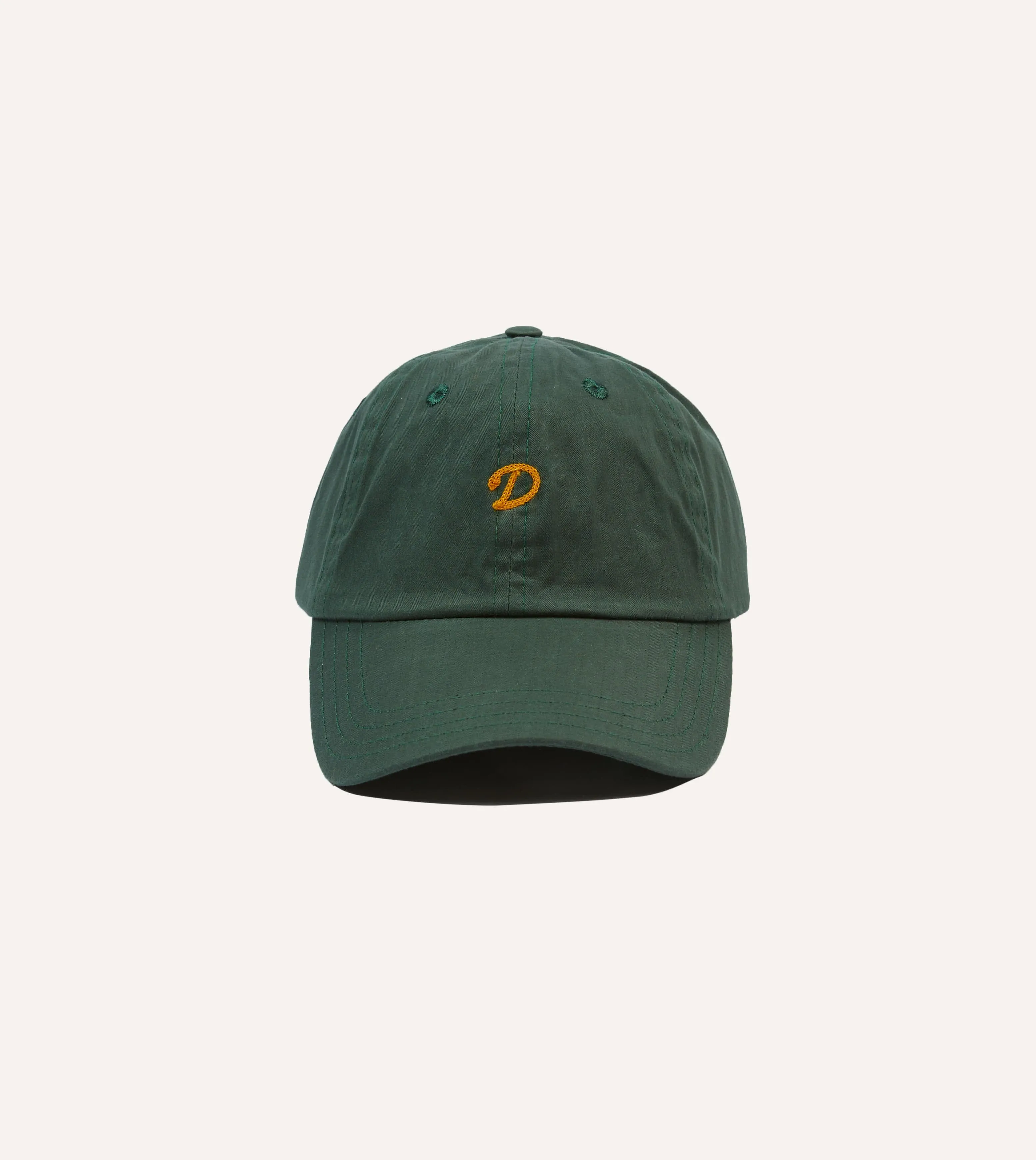 Green Chainstitch 'D' Waxed Herringbone Cotton Baseball Cap