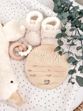 Hello World Birth Plaque