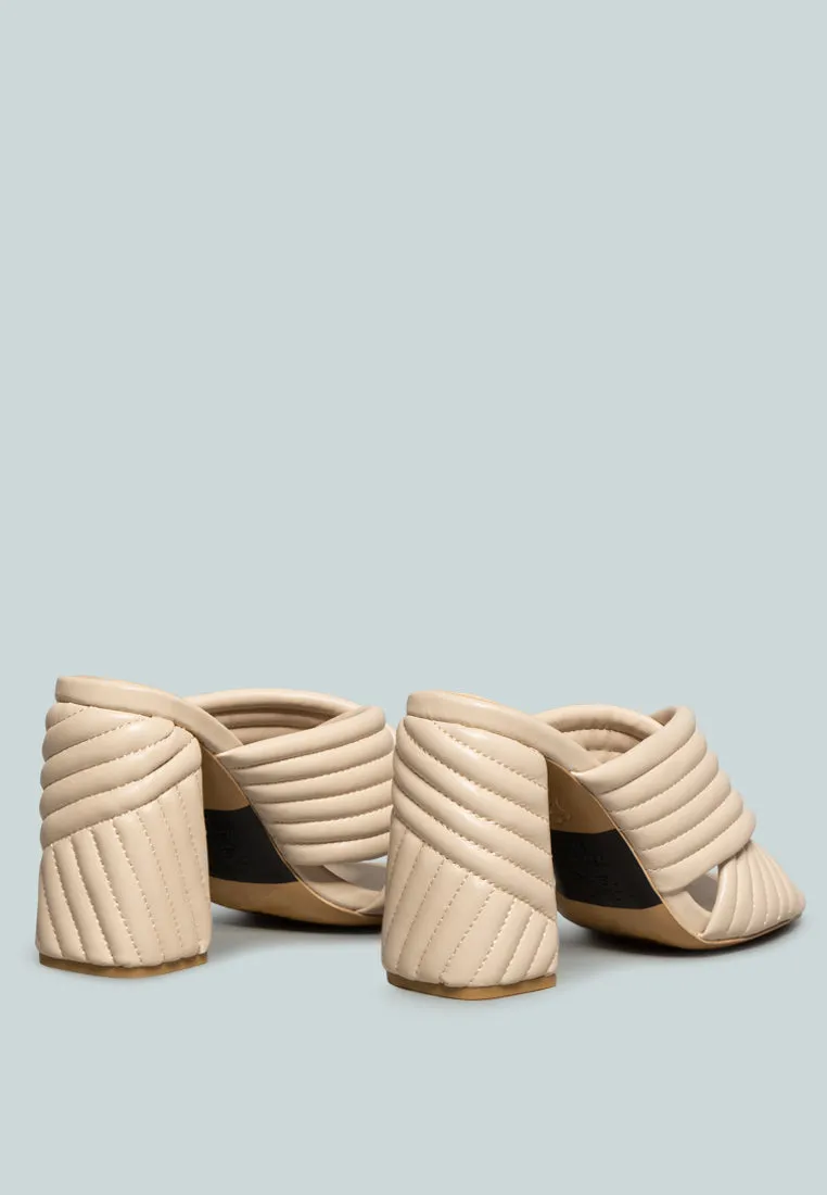 HUTTON Nude Quilted Block Heel Leather Sandals