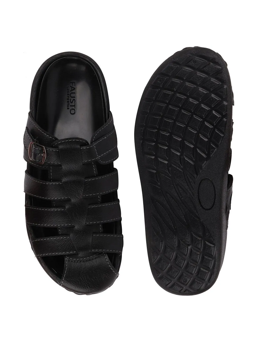 Men Black Casual Slip-On Fishermen Sandals