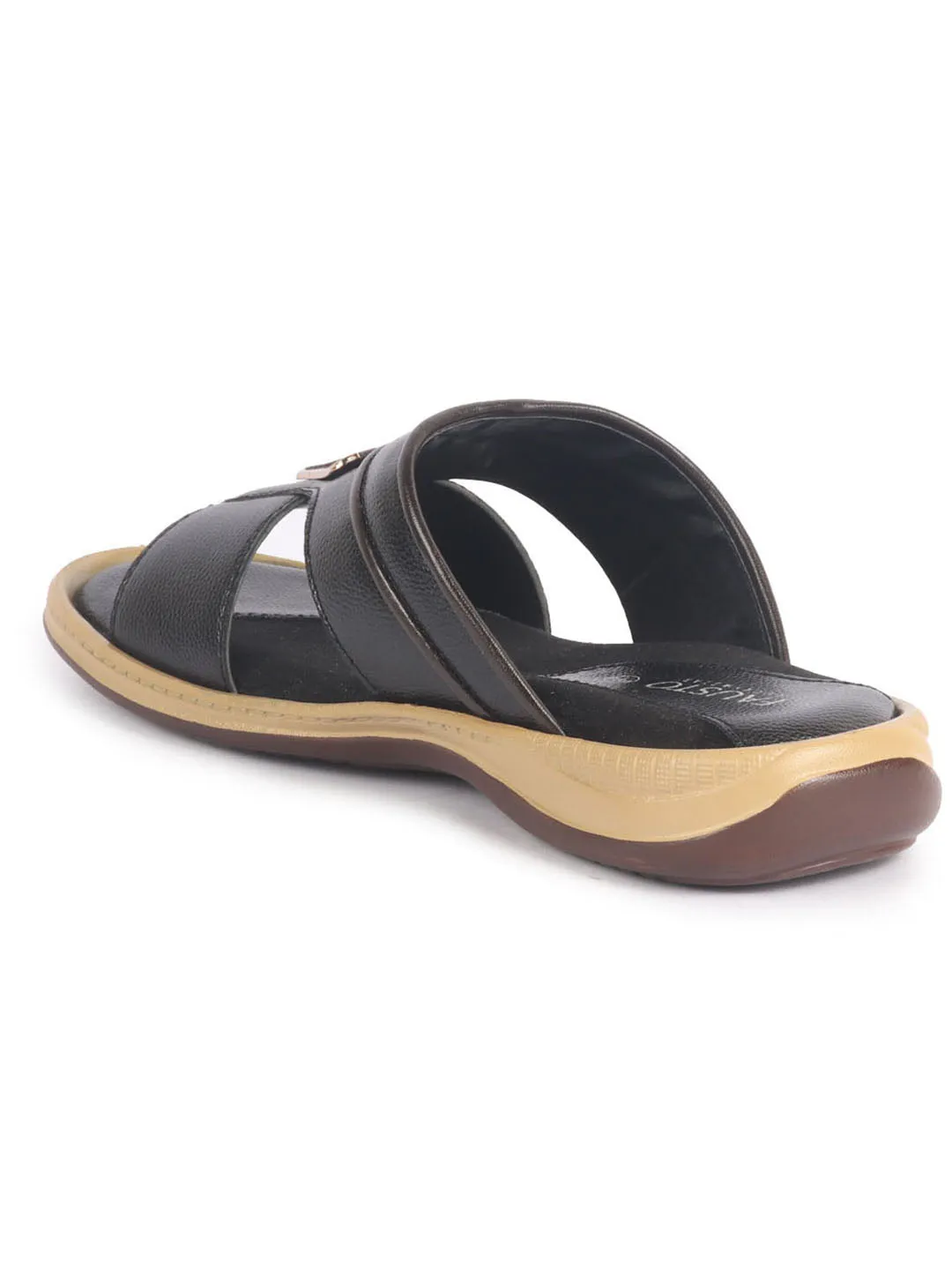 Men Black Open Toe Broad Feet Lightweight Summer Slip On Slippers|Dress Sandals Slip On|Anti Skid Sole