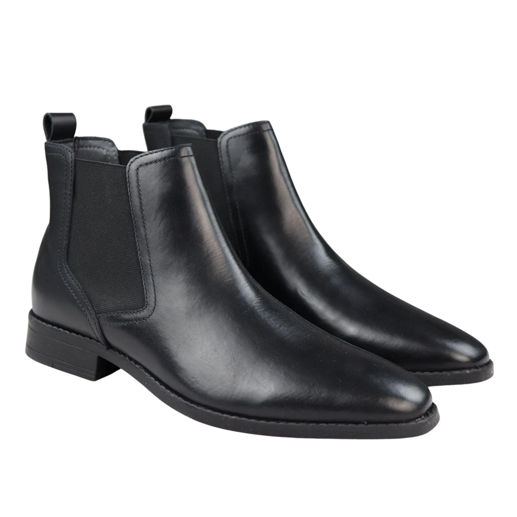 Mens Black Slip On Chelsea Boots Real Leather Smart Casual