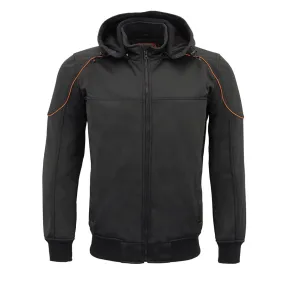 Mens Soft Shell Armored Racing Style Jacket w/ Detachable Hood