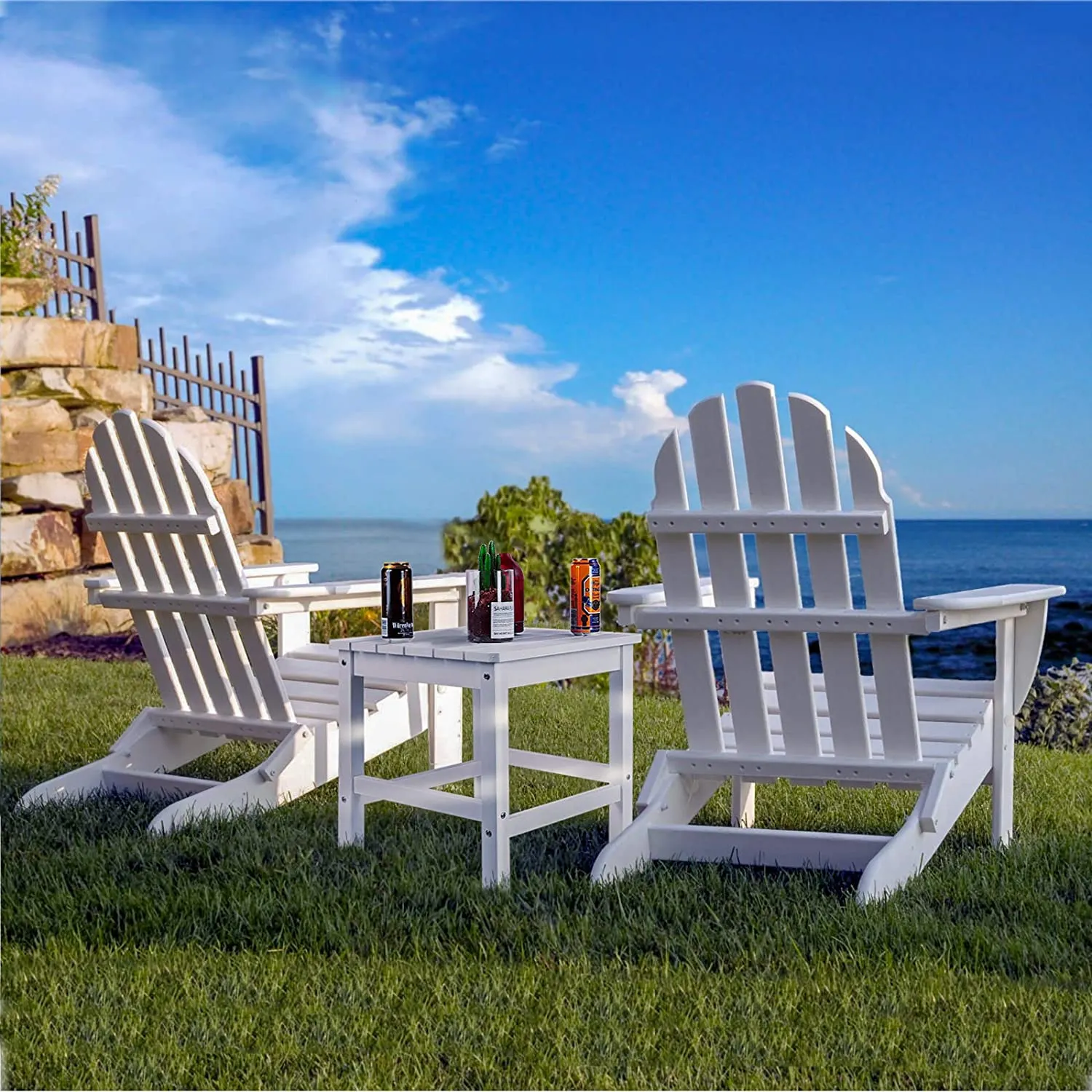 Outdoor Side Table, Poly Lumber 19.6" Square End Tables