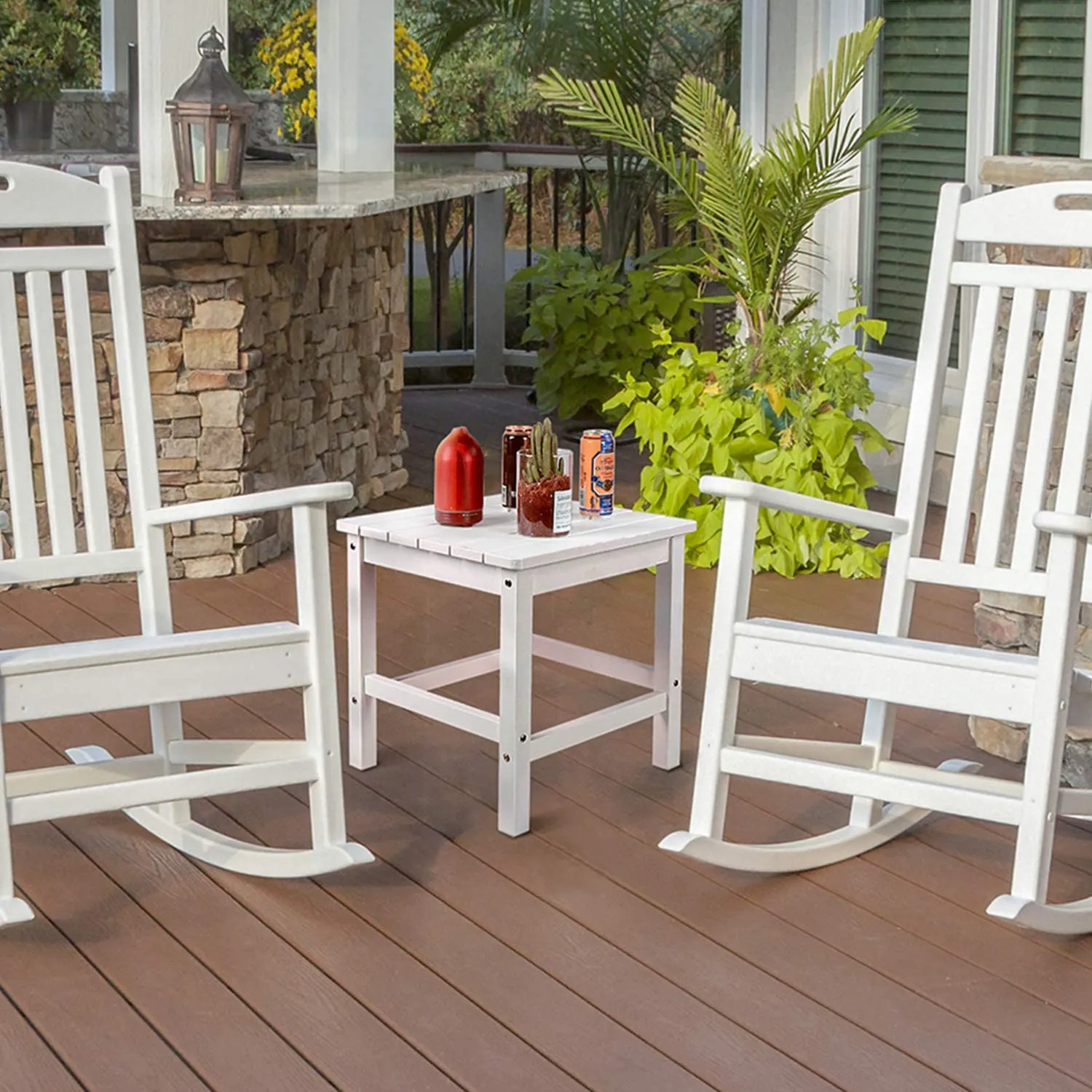 Outdoor Side Table, Poly Lumber 19.6" Square End Tables