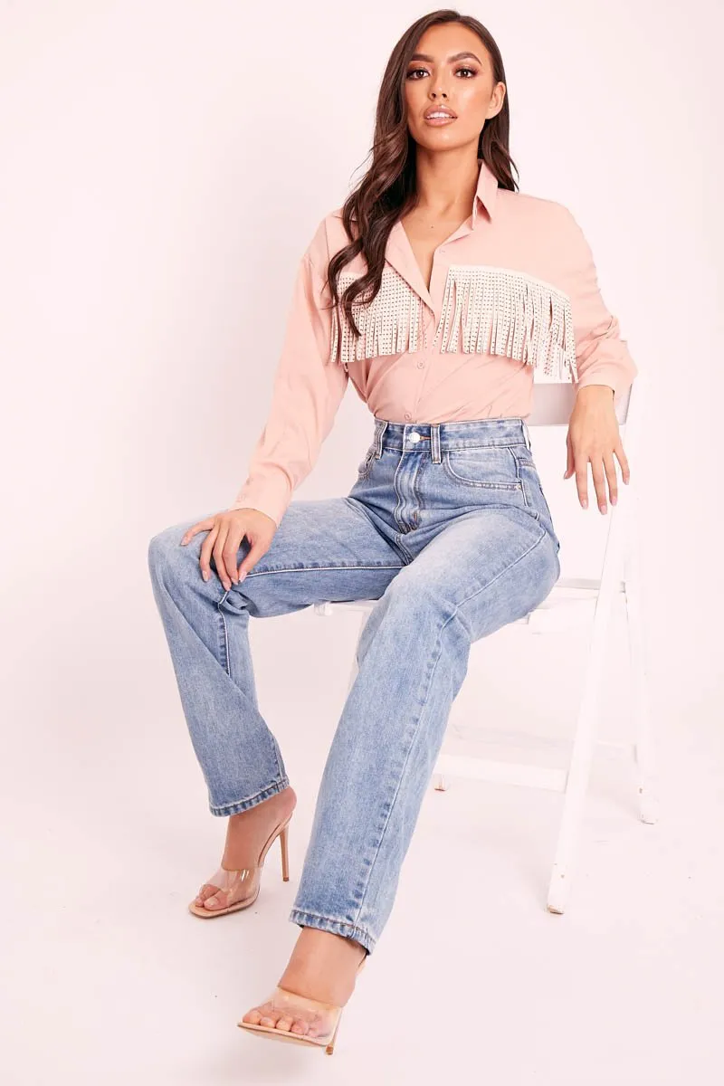 Pink Diamante Fringe Shirt - Haidee