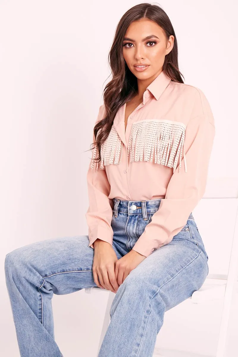 Pink Diamante Fringe Shirt - Haidee