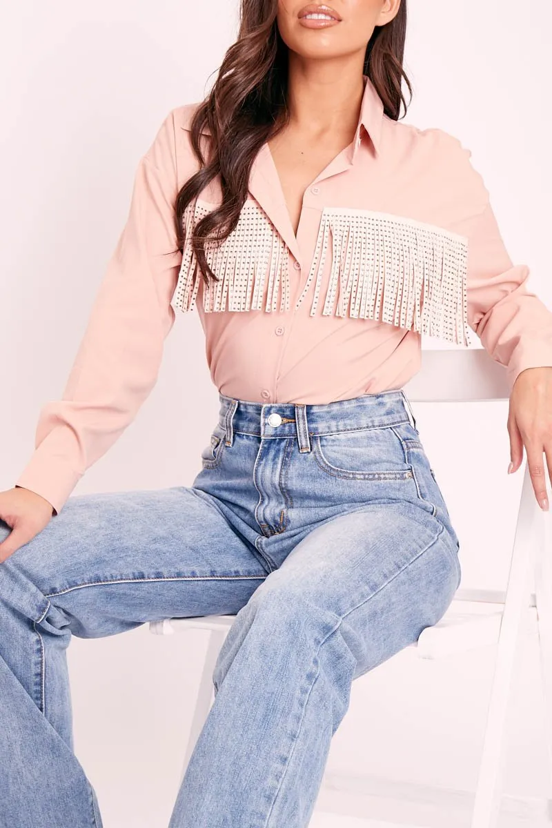 Pink Diamante Fringe Shirt - Haidee