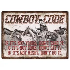 "Cowboy Code" Western Tin Sign