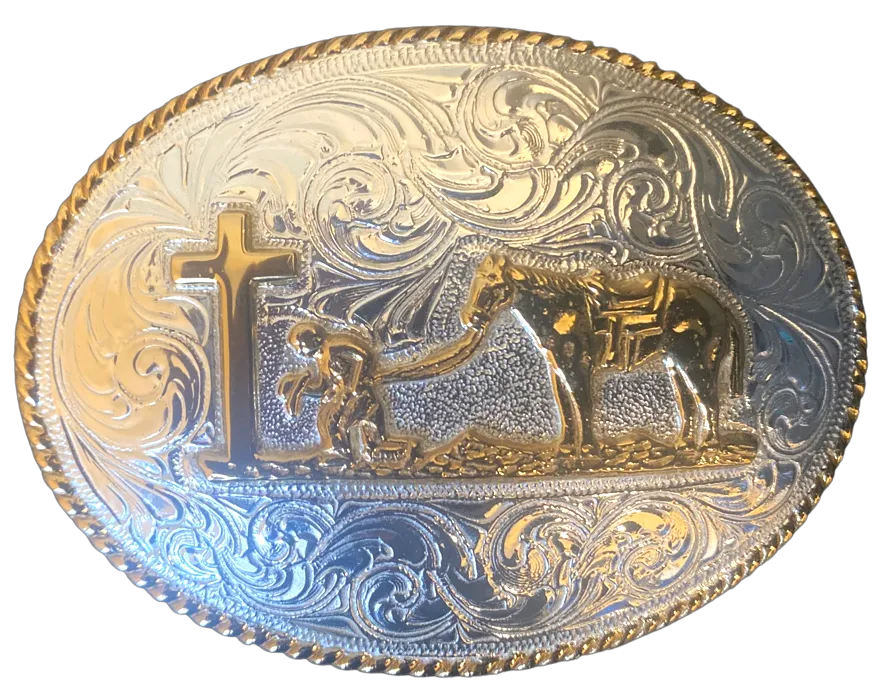 "Cowboy Prayer" Silver Belt Buckle