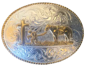 "Cowboy Prayer" Silver Belt Buckle